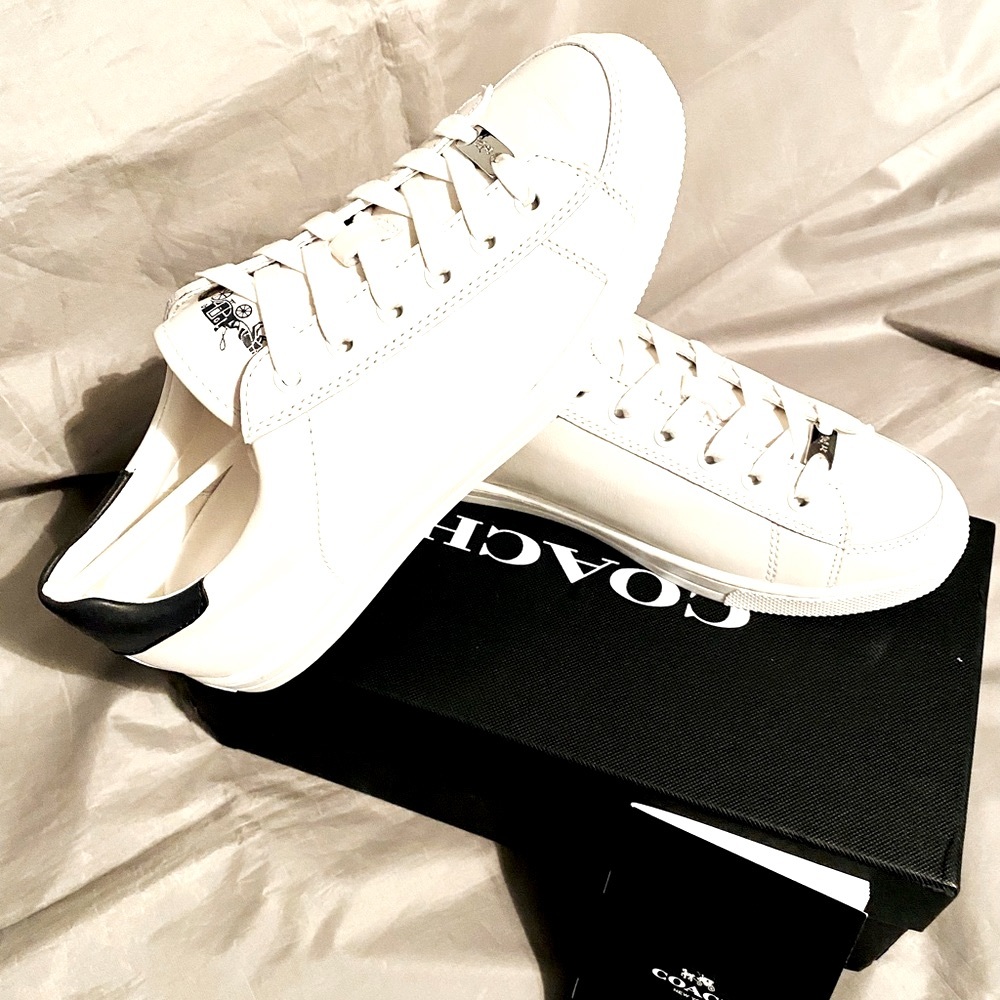 Coach Porter White/NavyLeather Women's Fashion Sneaker FG1271 MSRP $159 Sz. 7.5B
